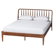 Baxton Studio Maeron Mid-Century Modern Walnut Brown Queen Platform Bed with Spindle Headboard